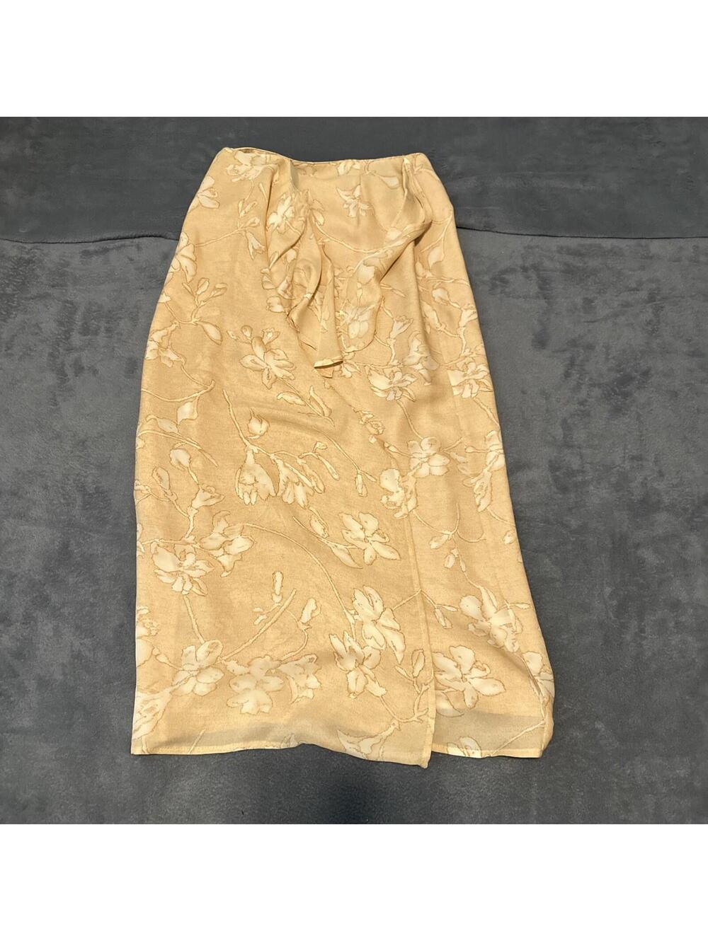 VTG Ann Taylor 100% Silk Skirt Sz 6 Yellow & Brown wrap Y2K  Floral Women